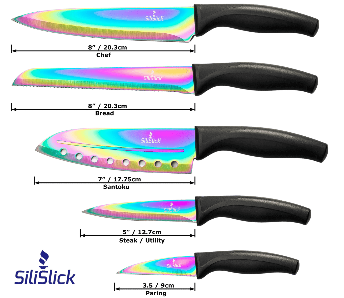 Kitchen Knife Set Kit Titanium Coated, Red Magnetic Rack & Sharpener
