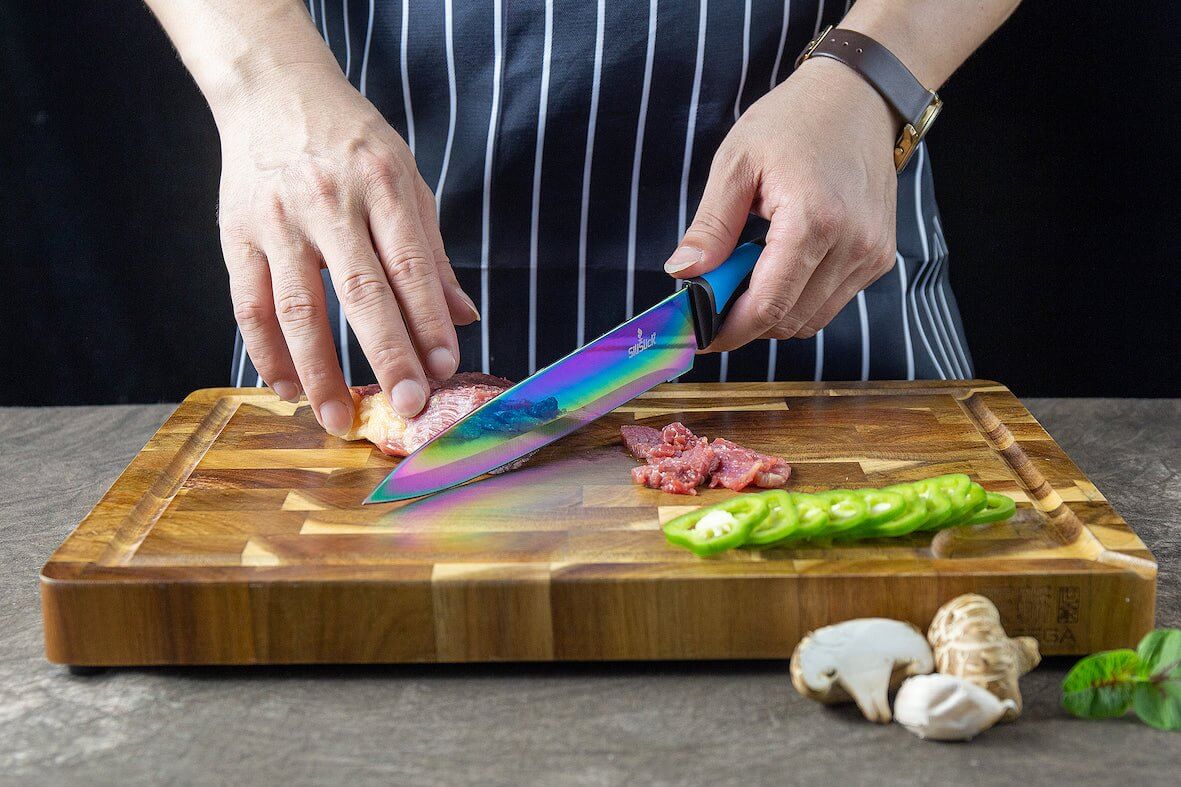 Kitchen Knife Set Kit | Blue Handle, Black Magnetic Rack & Sharpener