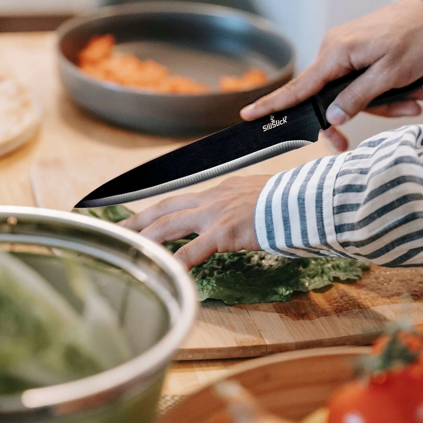 Kitchen Knife Set Kit | Red Magnetic Rack & Portable Sharpener