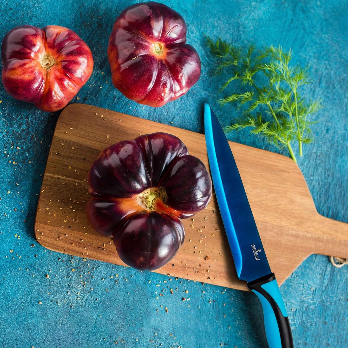 Kitchen Knife Set Kit | Red Magnetic Rack & Portable Sharpener
