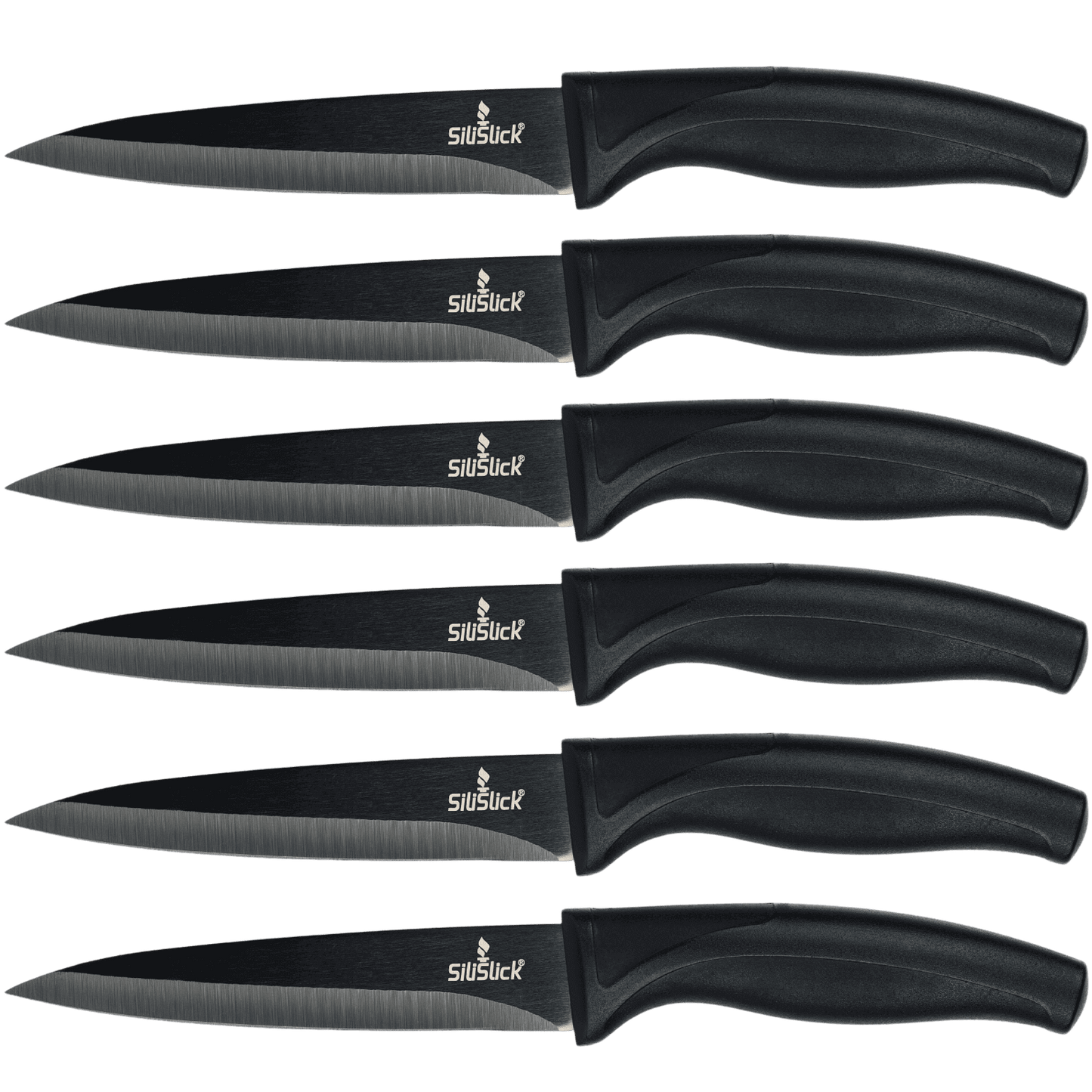 Steak Knife Set 6 Titanium Coated Black Handle, Black Blade